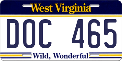 WV license plate DOC465