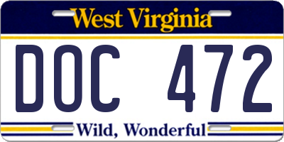 WV license plate DOC472