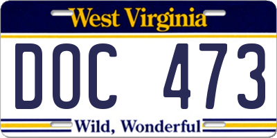 WV license plate DOC473