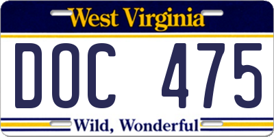 WV license plate DOC475