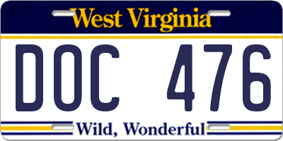 WV license plate DOC476
