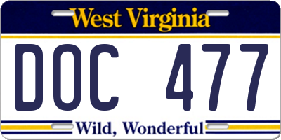 WV license plate DOC477