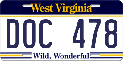WV license plate DOC478
