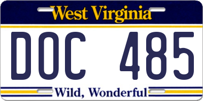 WV license plate DOC485