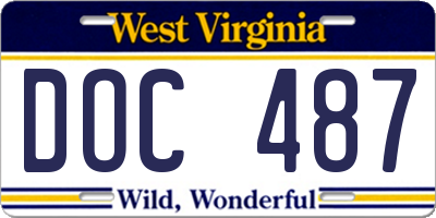 WV license plate DOC487
