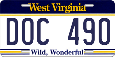WV license plate DOC490