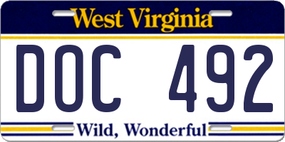 WV license plate DOC492