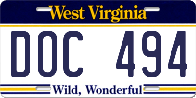 WV license plate DOC494