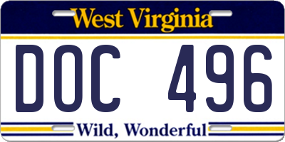 WV license plate DOC496