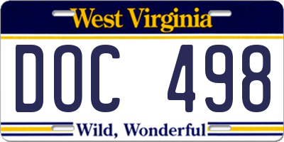 WV license plate DOC498