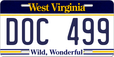 WV license plate DOC499