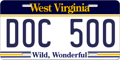 WV license plate DOC500