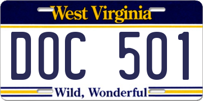 WV license plate DOC501