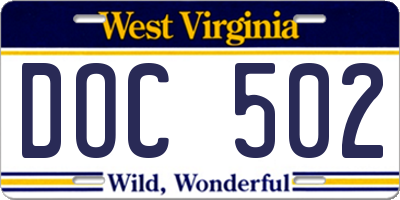WV license plate DOC502