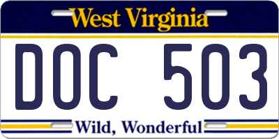WV license plate DOC503