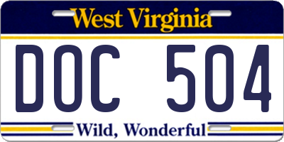 WV license plate DOC504