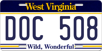 WV license plate DOC508