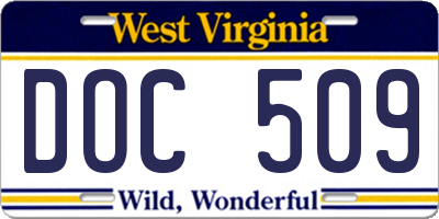 WV license plate DOC509