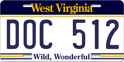 WV license plate DOC512