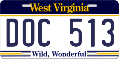 WV license plate DOC513