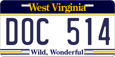 WV license plate DOC514