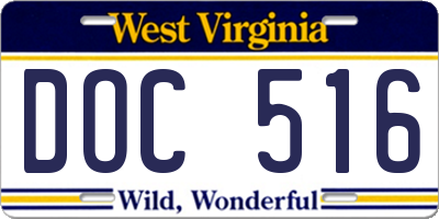 WV license plate DOC516