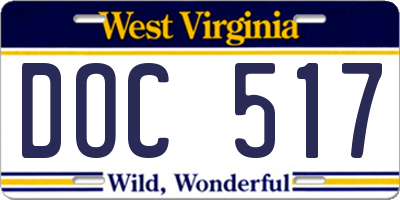 WV license plate DOC517
