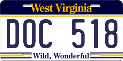 WV license plate DOC518