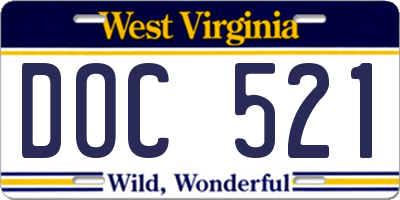 WV license plate DOC521