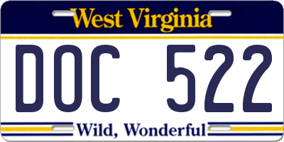WV license plate DOC522