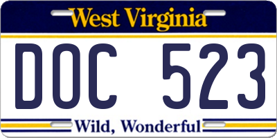 WV license plate DOC523