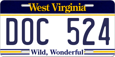 WV license plate DOC524