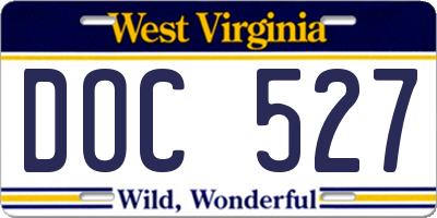 WV license plate DOC527