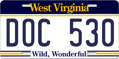 WV license plate DOC530