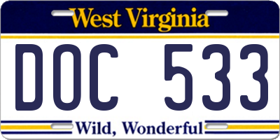 WV license plate DOC533