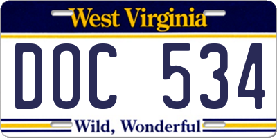 WV license plate DOC534