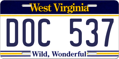 WV license plate DOC537