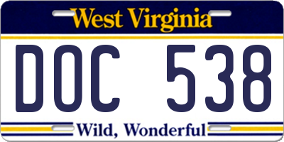 WV license plate DOC538