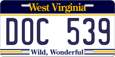 WV license plate DOC539
