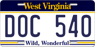 WV license plate DOC540