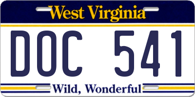 WV license plate DOC541