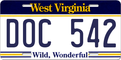 WV license plate DOC542
