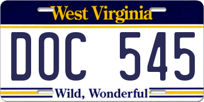 WV license plate DOC545
