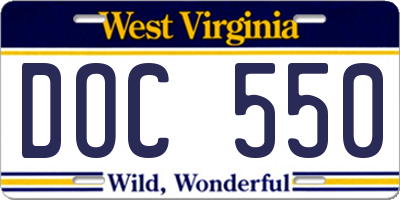 WV license plate DOC550