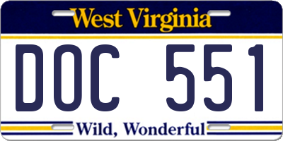 WV license plate DOC551