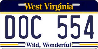 WV license plate DOC554