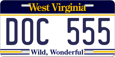 WV license plate DOC555