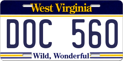 WV license plate DOC560