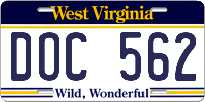 WV license plate DOC562