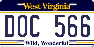 WV license plate DOC566